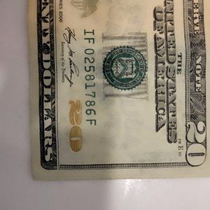 786 Bismillah Holy Number $20 Bill Federal Reserve